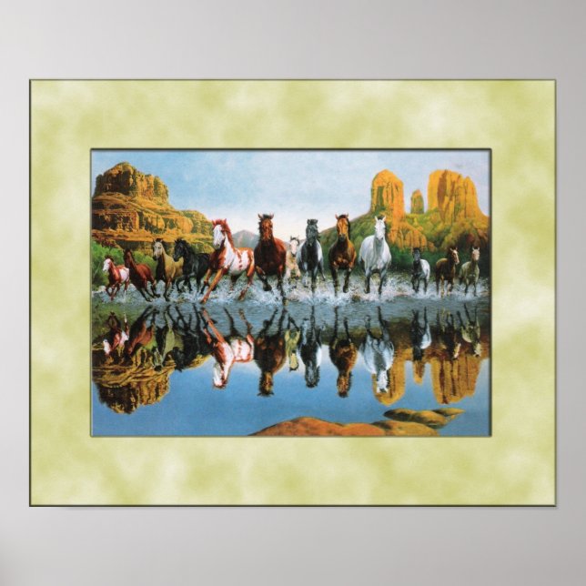 Wilde Pferde, die durch Wasser laufen Poster (Vorne)