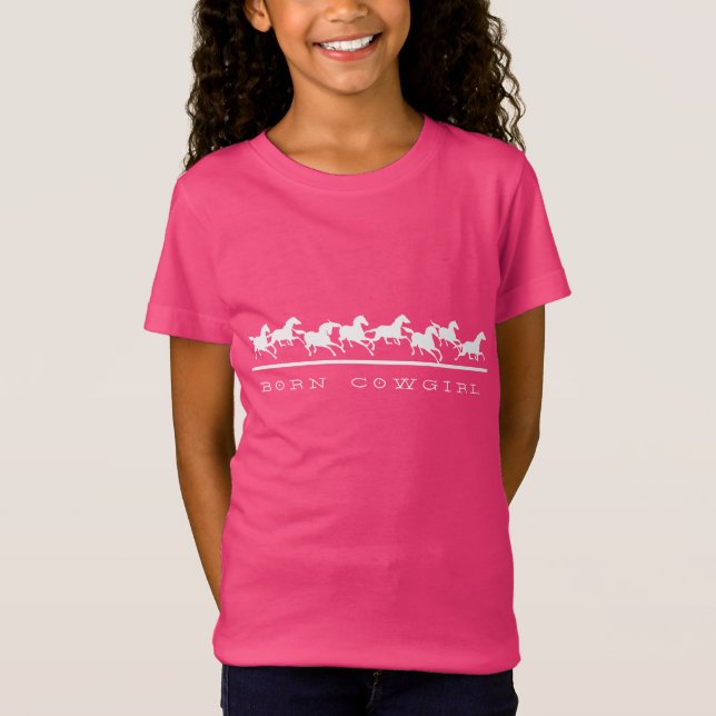 Wilde Pferde, die geborenes Cowgirl laufen lassen T-Shirt (Vorderseite)