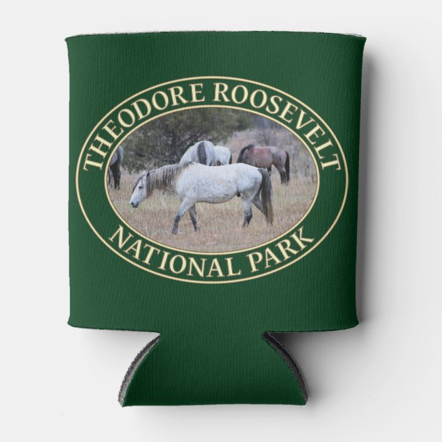 Wilde Pferde im Nationalpark Theodore Roosevelt Dosenkühler (Vorderseite)