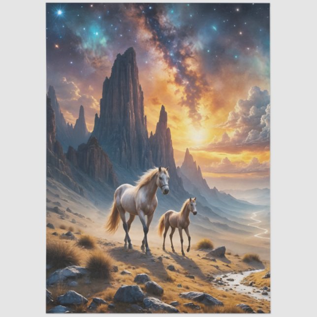 Wilde Pferde in der Wüste Mare und Fohlen unter St Seidenpapier (Vorderseite)