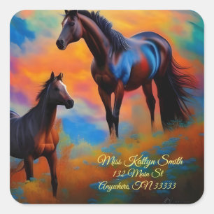 Wilde Pferde *personalize* Quadratischer Aufkleber