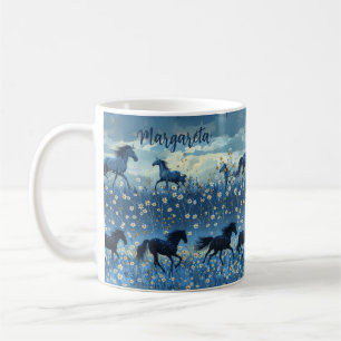 Wilde Pferde und Wildblumen personalisierte Mug Bl Kaffeetasse