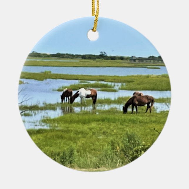 Wilde Pferde von Assateague Keramik Ornament (Vorne)