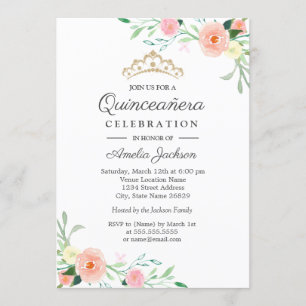 Wilde Pfirsich-Rosa Blumen-Quinceanera-Einladung Einladung