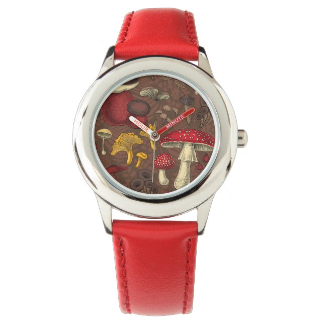 Wilde Pilze auf braun Armbanduhr (Vorderseite)