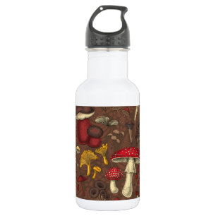 Wilde Pilze auf braun Edelstahlflasche