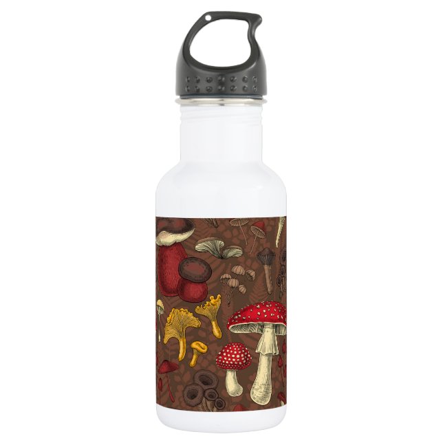 Wilde Pilze auf braun Edelstahlflasche (Vorderseite)