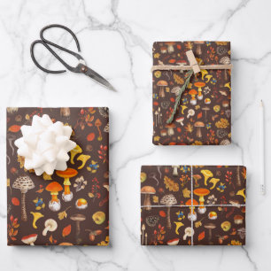Wilde Pilze auf braun Geschenkpapier Set