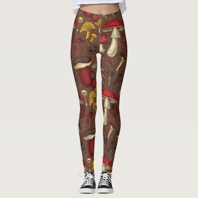 Wilde Pilze auf braun Leggings (Vorderseite)