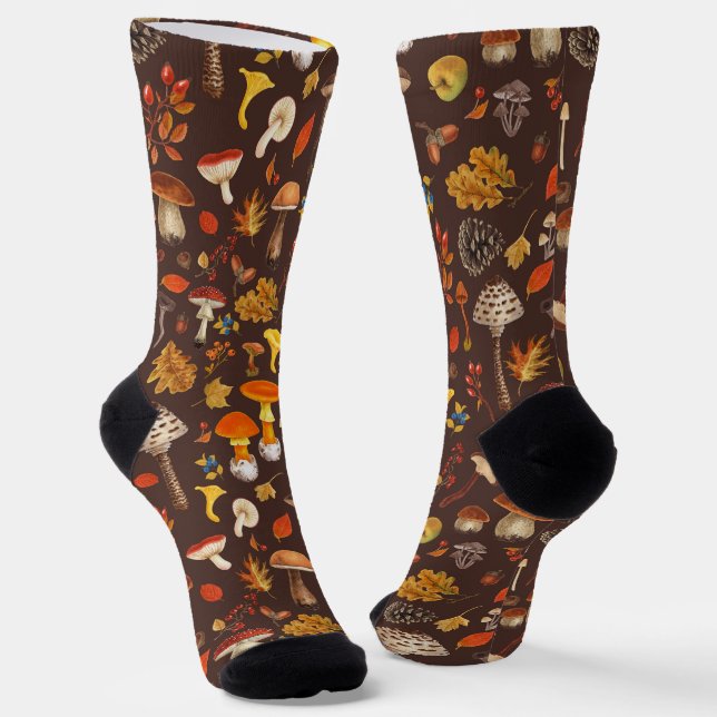 Wilde Pilze auf braun Socken (Gewinkelt)