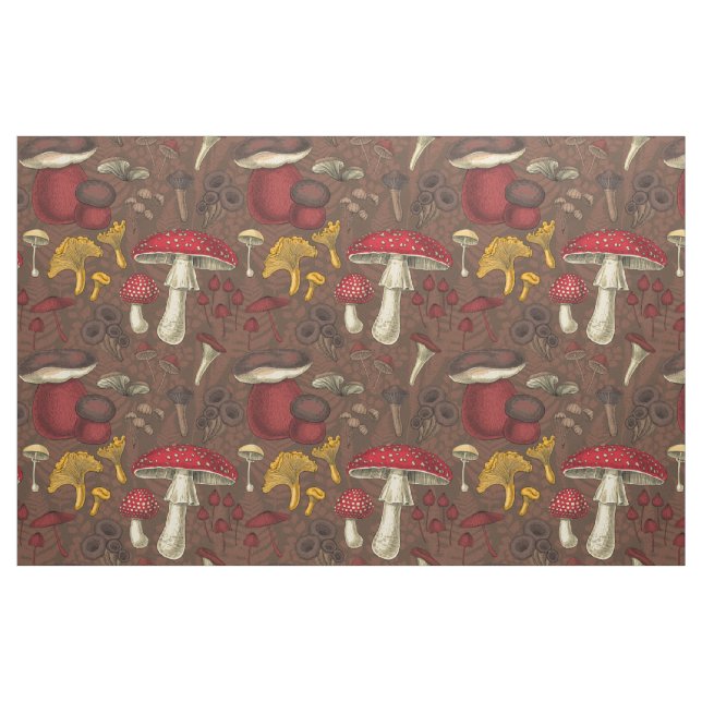 Wilde Pilze auf braun Stoff (Fat Quarter (45,7 x 55,9 cm))