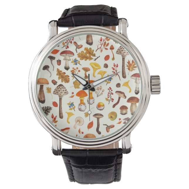 Wilde Pilze auf weißem Boden Armbanduhr (Vorderseite)