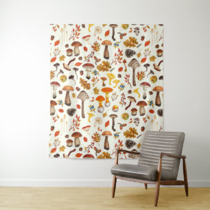 Wilde Pilze auf weißem Boden Wandteppich