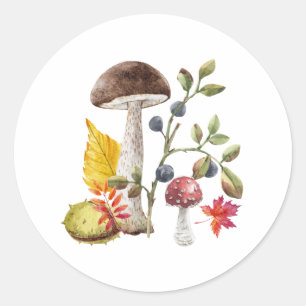 Wilde Pilze, Herbstleaven, Beeren Runder Aufkleber