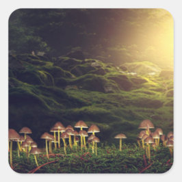 Wilde Pilze im Wald Quadratischer Aufkleber