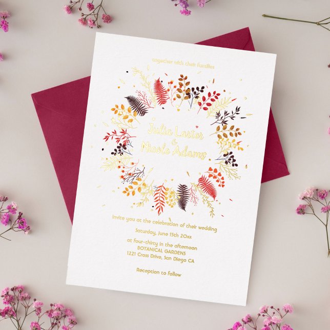 Wilde Pilzwälder Blume Fern Foliage Hochzeit Folieneinladung (Von Creator hochgeladen)