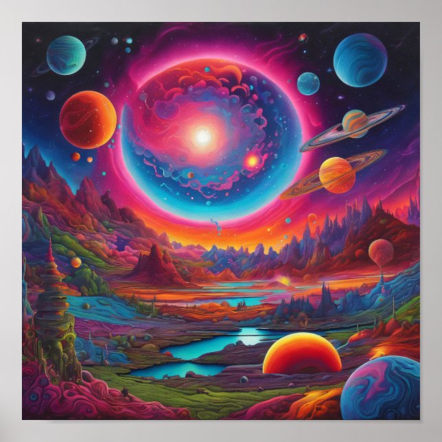 Wilde Planeten Psychedelische Kunst Poster (Vorne)