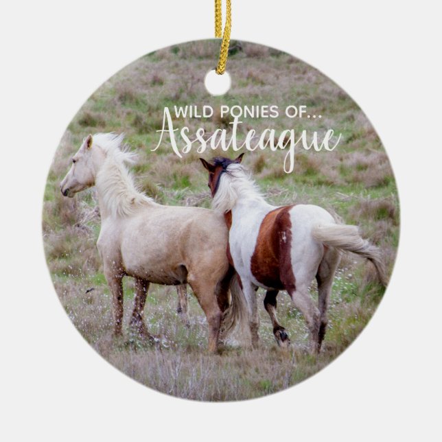 Wilde Ponys der Assateague Weihnachtsverzierung Keramik Ornament (Vorne)