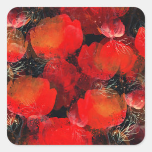Wilde Poppies Digitales Aquarell Zeichnend Quadratischer Aufkleber