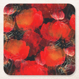 Wilde Poppies Digitales Aquarell Zeichnend Rechteckiger Pappuntersetzer