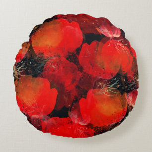 Wilde Poppies Digitales Aquarell Zeichnend Rundes Kissen