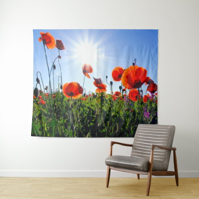 Wilde Red Poppies-Blume Wandteppich (Beispiel (Horizontal))