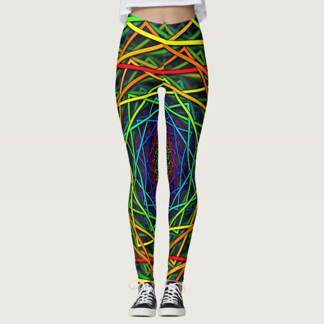 Wilde Regenbogen-NeonLeggings-geometrischer Leggings (Vorderseite)