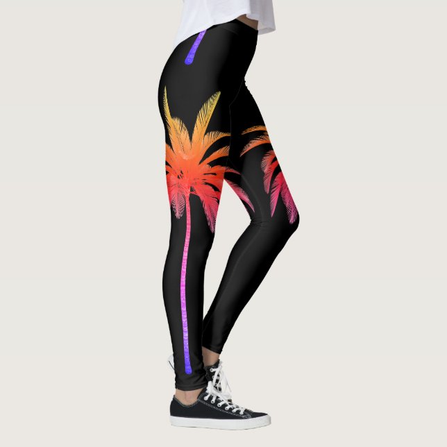 Wilde Regenbogen-Palme-tropische schwarze Leggings (Rechts)