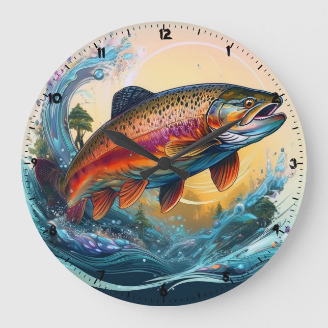 Wilde Regenbogenforelle Rocky Mountain Stream Uhr (Vorderseite)