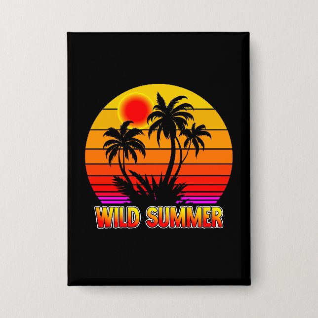 Wilde Retro-Sommer-Vibes mit Palmen-Design Button (Vorderseite)