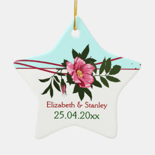 Wilde rosa Rosen-Blumen-Hochzeits-Andenken-Ornamen Keramik Ornament