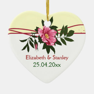 Wilde rosa Rosen-Blumen-Hochzeits-Andenken-Ornamen Keramik Ornament
