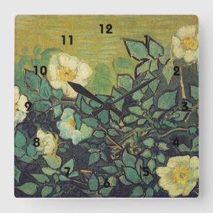 Wilde Rose, 1890.Vincent van Gogh. Quadratische Wanduhr