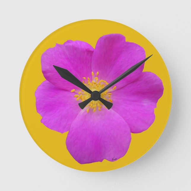 Wilde Rose 2 Runde Wanduhr (Vorderseite)