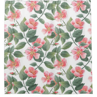 Wilde Rose Aquarellblume Nahtlos Duschvorhang