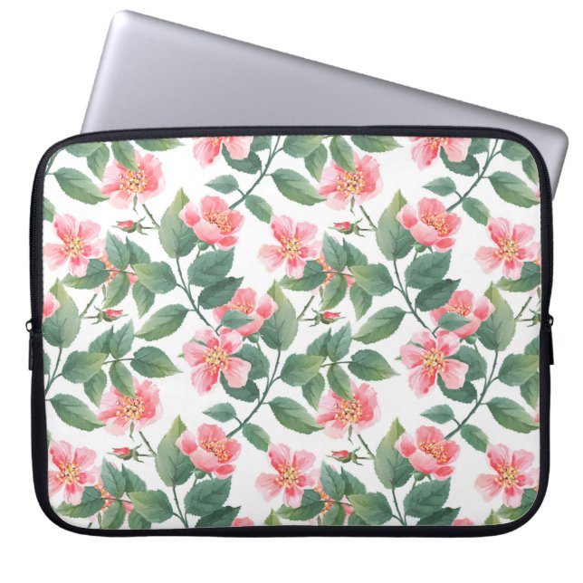 Wilde Rose Aquarellmuster nahtlos. Blume, l Laptopschutzhülle (Vorderseite)