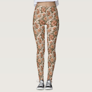 Wilde Rose blüht in erdigen Terrakotta-Tönen Leggings