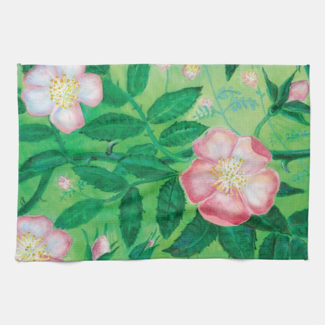Wilde Rose Blume Geschirrtuch (Horizontal)