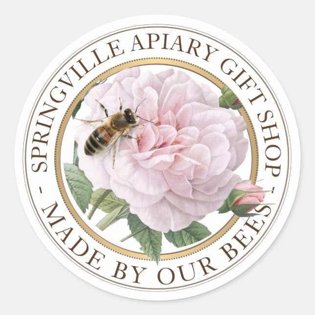 Wilde Rose Blume Honigbiene aus Honig von Bienen Runder Aufkleber (Vorderseite)