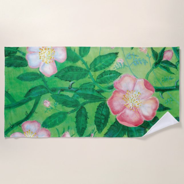 Wilde Rose Blume Strandtuch (Vorderseite)