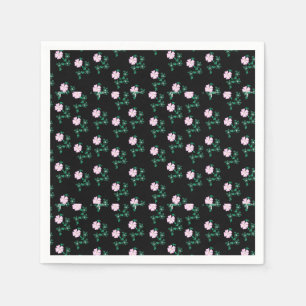 Wilde Rose - Blumenmuster auf schwarzem Hintergrun Serviette