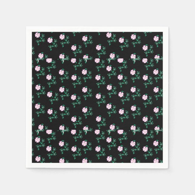 Wilde Rose - Blumenmuster auf schwarzem Hintergrun Serviette (Vorderseite)