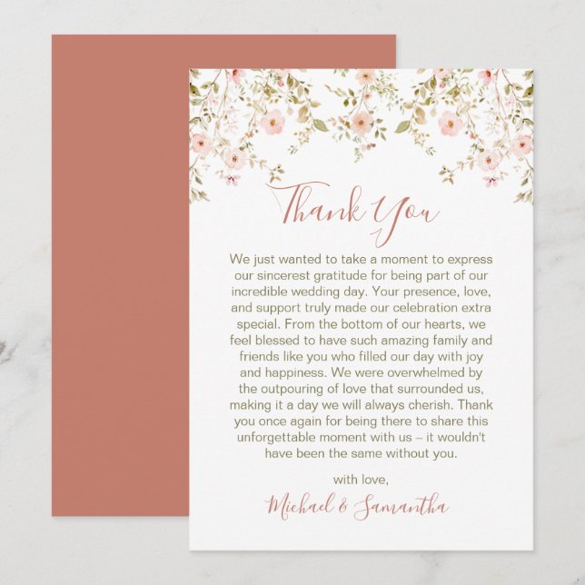 Wilde Rose Dankeskarte (Vorne/Hinten)