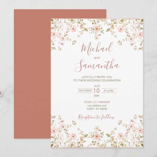 Wilde Rose Einladung (Vorne/Hinten)