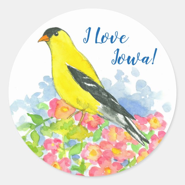 Wilde Rose Gelber Goldfinch-Vogel Runder Aufkleber (Vorderseite)