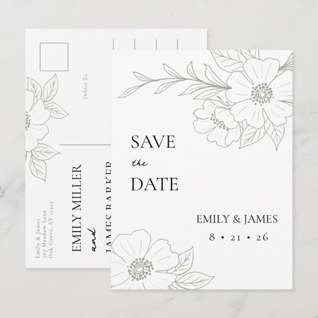 Wilde Rose im Spiel Save the Date einfach Postkarte (Vorne/Hinten)