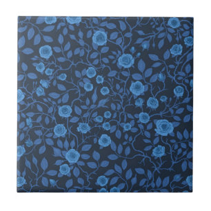 Wilde Rose in blau Fliese
