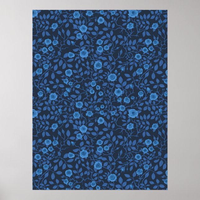 Wilde Rose in blau Poster (Vorne)