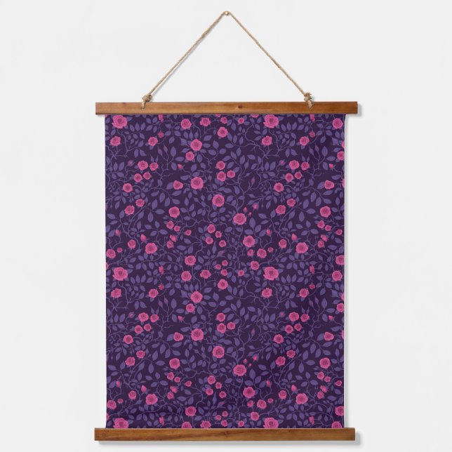 Wilde Rose in Rosa und lila Wandteppich Mit Holzrahmen (Vorderseite)