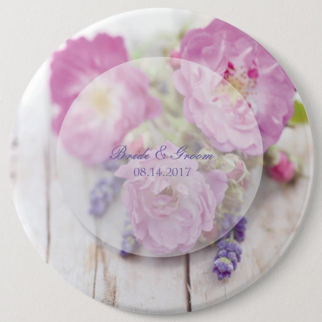 Wilde Rose & Lavender Sommer-Blume Hochzeit Button (Vorderseite)